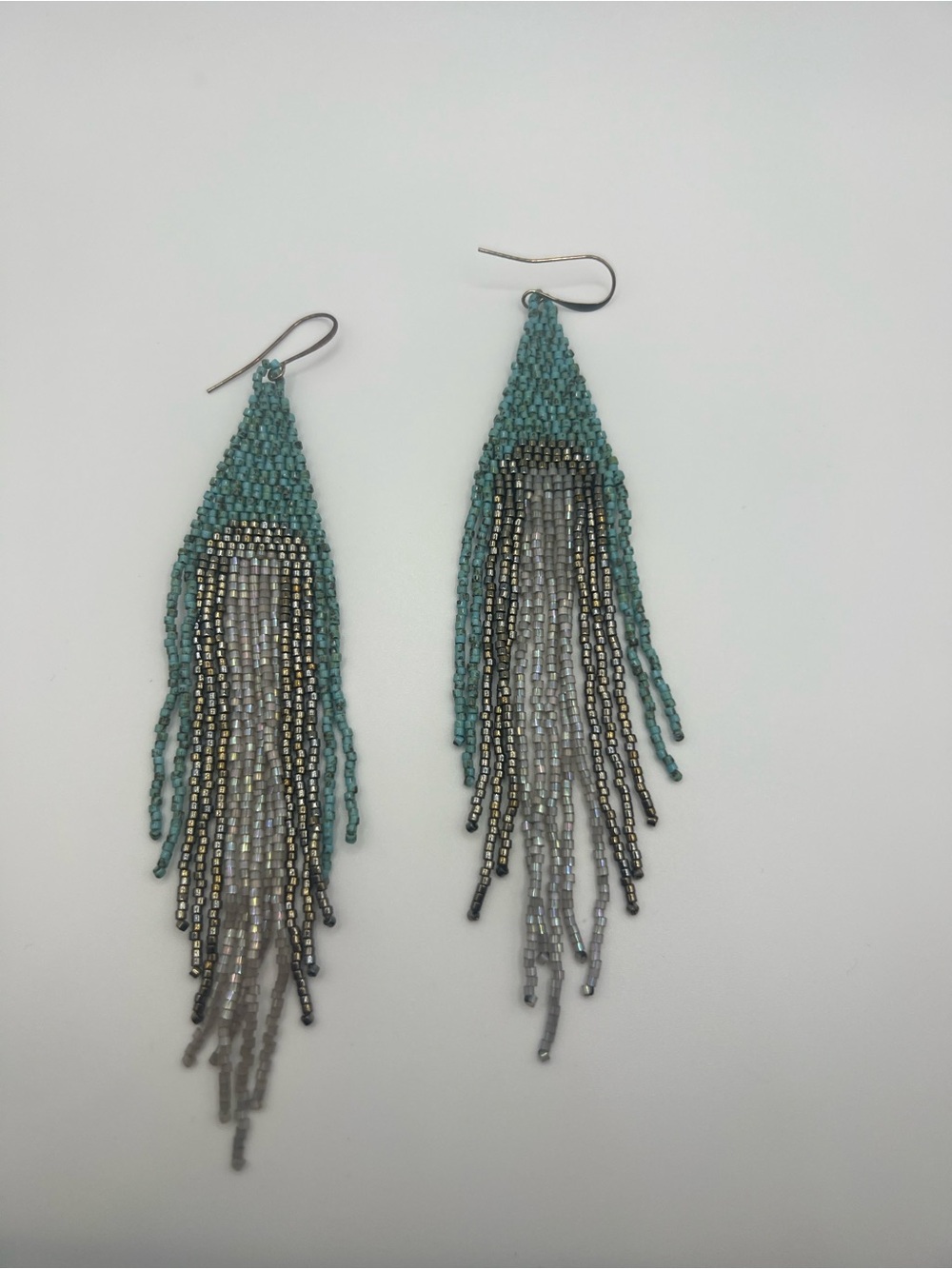 Turquoise Fringe Seed Bead Dangle Earrings